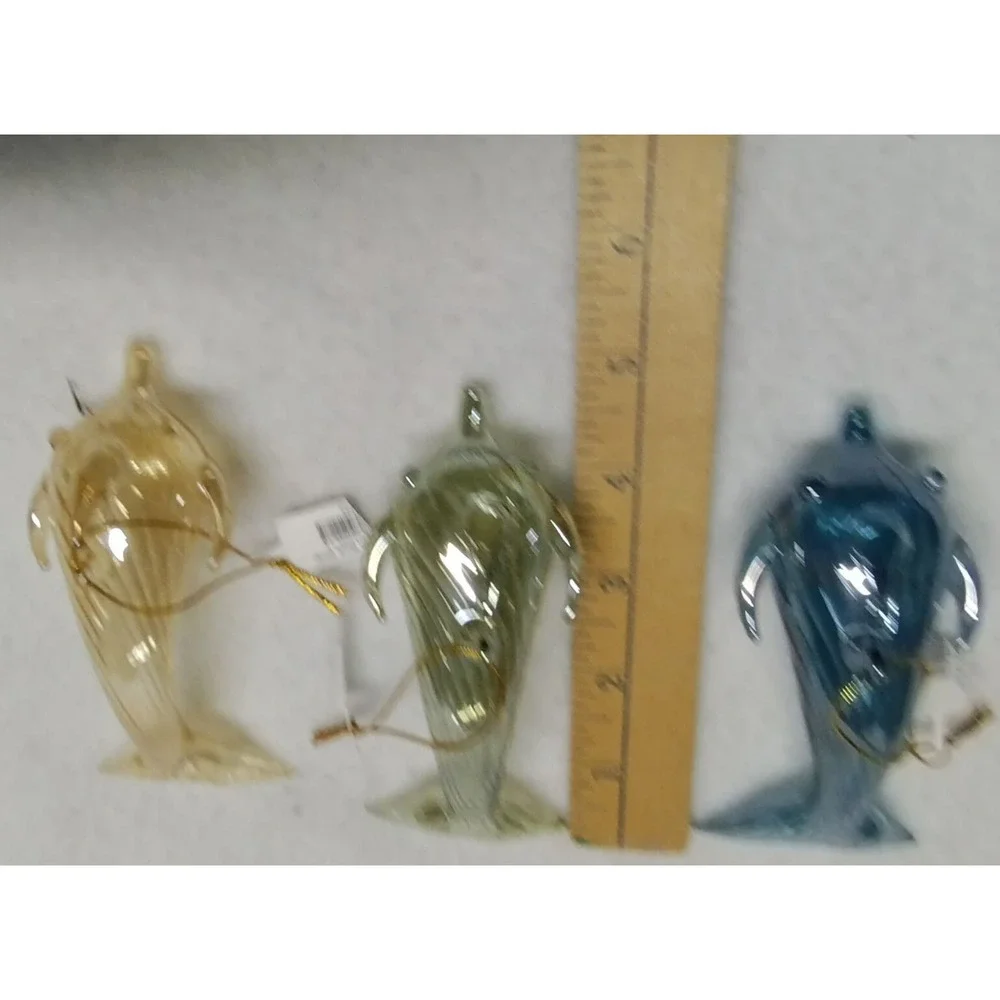 Hand Blown Glass Dolphin‎ Ornaments Set of 3 Iridescent Coastal Decor Nautical